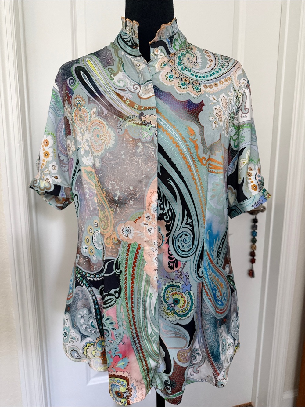 Georg Roth Los Angeles Paisley Blouse M Ruffle Collar Multicolor Boho